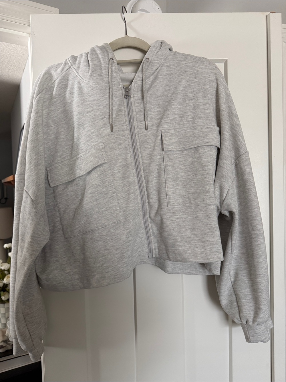 Zella Light Gray Cropped Zip Hoodie